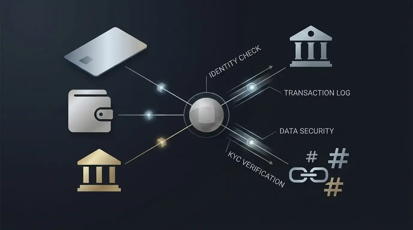 Editorial illustration comparing generic card, digital wallet, bank and cryptocurrency payment routes