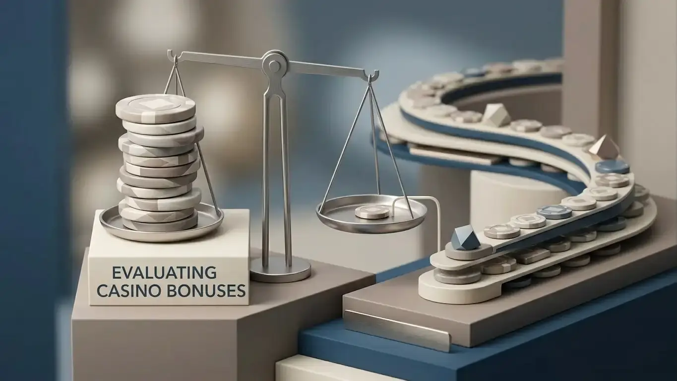 Editorial illustration of bonus arithmetic and promotion comparison without branded casino imagery