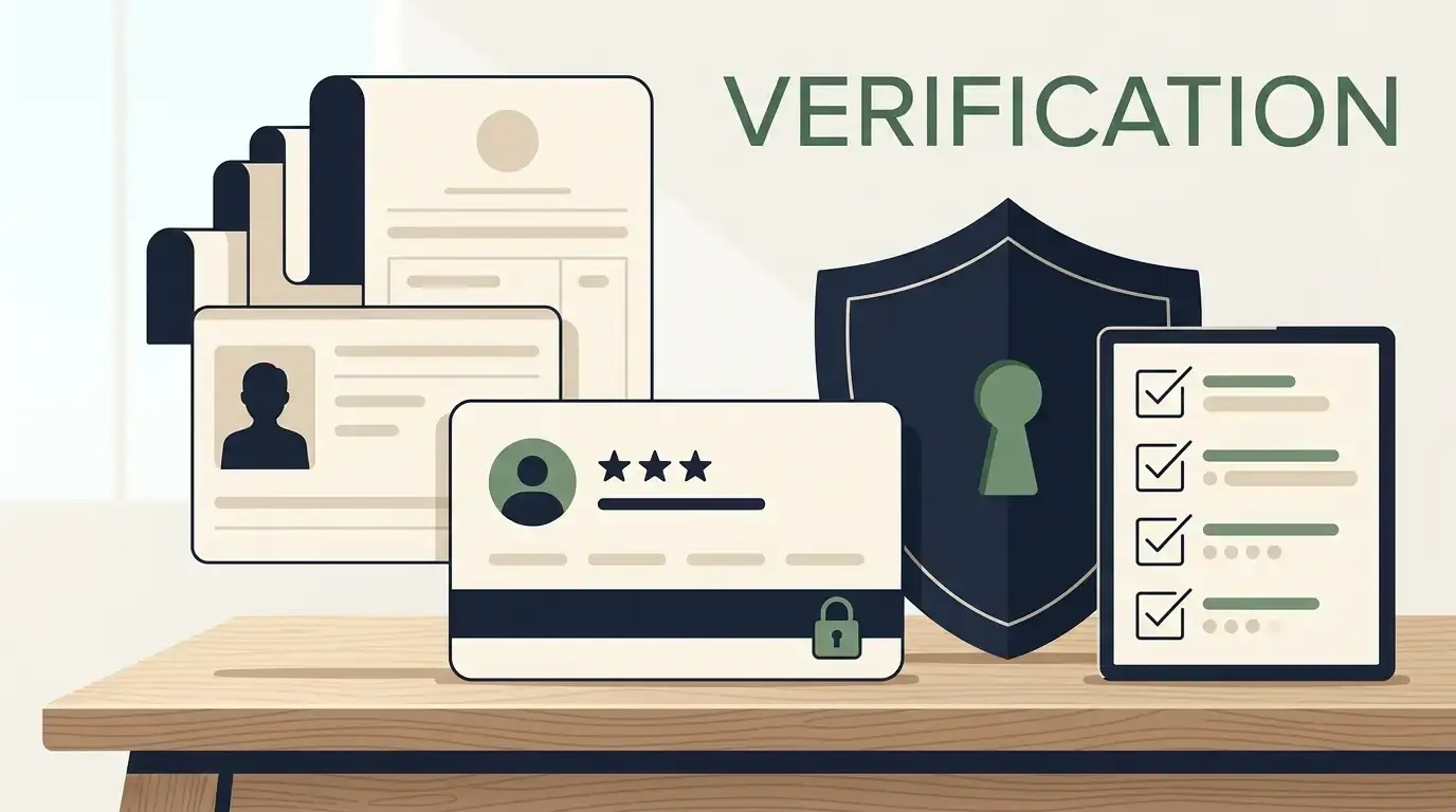 Editorial illustration of online account registration, identity verification and secure document review