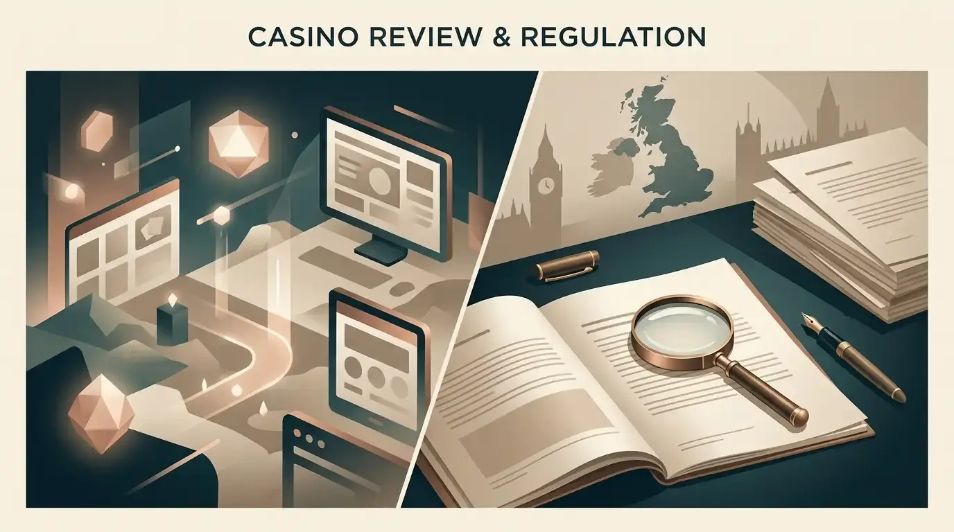 Editorial illustration representing a UK review of an online casino platform